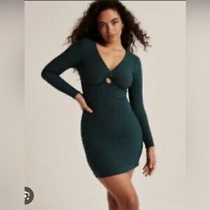 A&F Long Sleeve O-Ring Mini Dress in dark teal